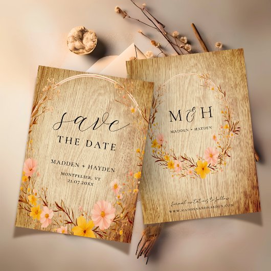 Rustieke Neutrale Boho Bloemen Wildflower Hout Loo Save The Date