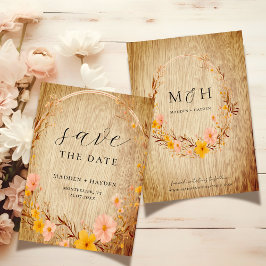 Rustieke Neutrale Boho Bloemen Wildflower Hout Loo Save The Date