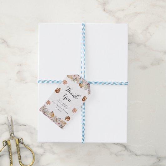 Rustieke Neutrale Boho Bruiloft Cadeaulabel (Met Touw)