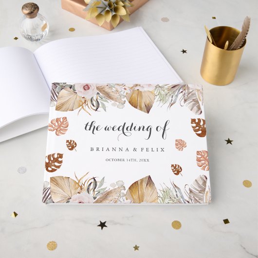 Rustieke Neutrale Boho Bruiloft Gastenboek (Voorkant open)