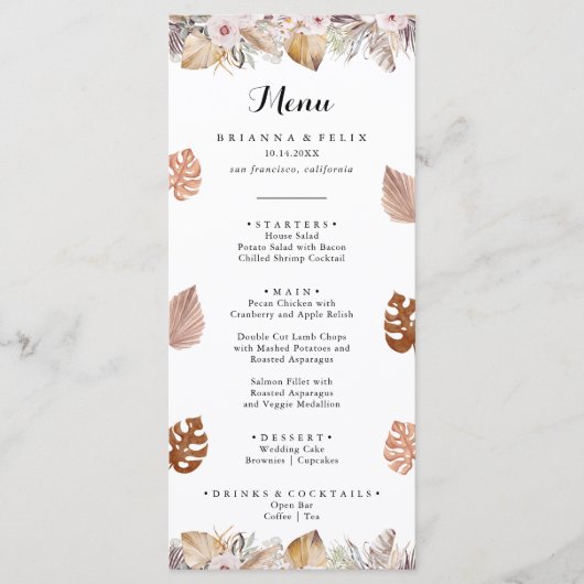 Rustieke Neutrale Boho Bruiloft Menu (Voorkant)