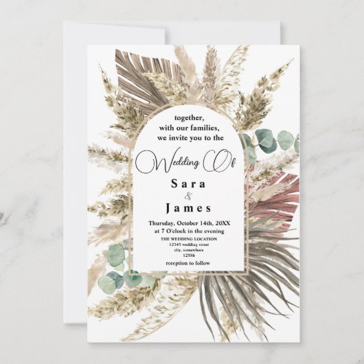 Rustieke Neutrale Boho Floral bruiloft uitnodiging (Voorkant)