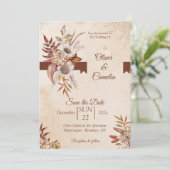 Rustieke Neutrale Boho Floral bruiloft uitnodiging (Staand voorkant)