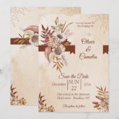 Rustieke Neutrale Boho Floral bruiloft uitnodiging (Voorkant / Achterkant)