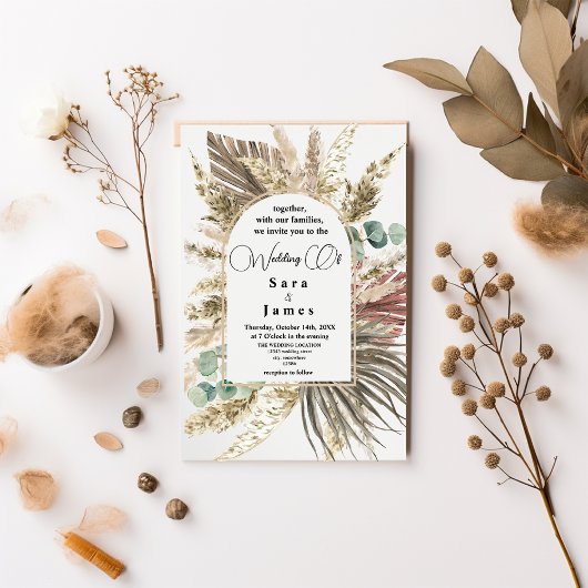 Rustieke Neutrale Boho Floral bruiloft uitnodiging