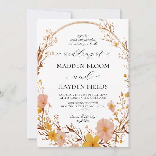 Rustieke Neutrale Boho Floral Wildflower Wedding Kaart (Voorkant)