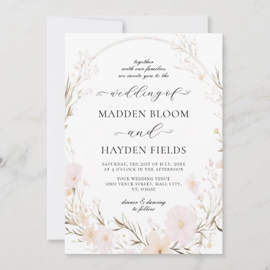 Rustieke Neutrale Boho Floral Wildflower Wedding Kaart (Voorkant)