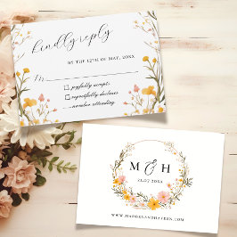 Rustieke Neutrale Boho Floral Wildflower Wedding RSVP Kaartje