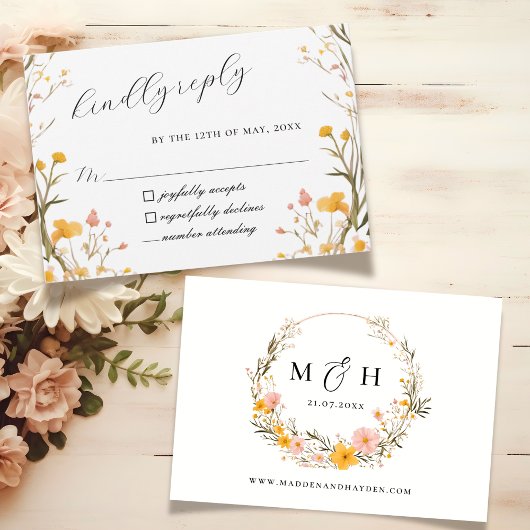 Rustieke Neutrale Boho Floral Wildflower Wedding RSVP Kaartje