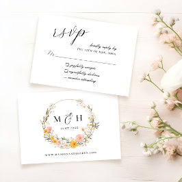 Rustieke Neutrale Boho Floral Wildflower Wedding RSVP Kaartje