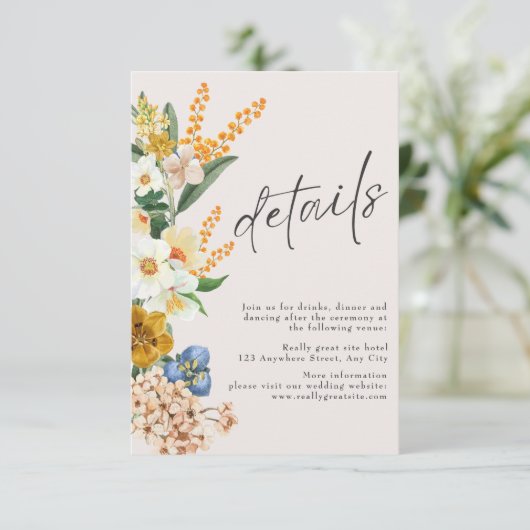 Rustieke Neutrale Boho Minimalistische Wildflower  Informatiekaartje (Staand voorkant)