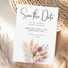Rustieke Neutrale Boho Pampas bruiloft Save The Date