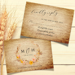 Rustieke Neutrale Boho Wildflower Krans Wood Look RSVP Kaartje