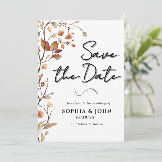 Rustieke Neutrale Botanische Elegant Save The Date (Staand voorkant)