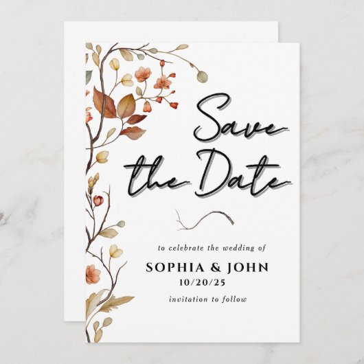 Rustieke Neutrale Botanische Elegant Save The Date (Voorkant / Achterkant)