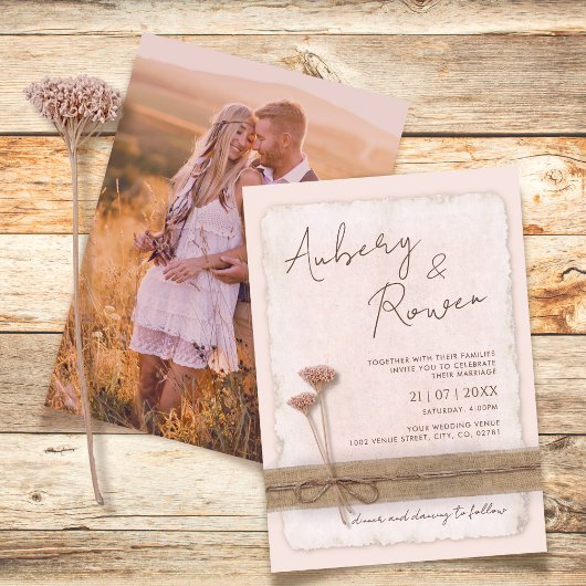 Rustieke Neutrale Burlap Eco Boho Blush Fotobruilo Kaart