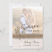 Rustieke Neutrale Burlap Wood Wildflower Boho Foto Save The Date (Voorkant)