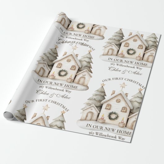 Rustieke neutrale kerst cadeaupapier (Uitgerold)