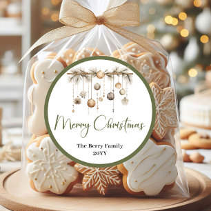 Rustieke Neutrale Kerst Familie Naam Stickers