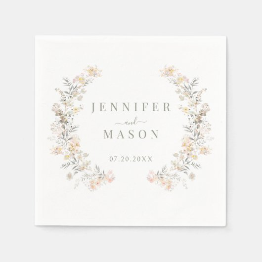 Rustieke Neutrale Kleur Meadow Bloem Krans Bruilof Servet (Voorkant)