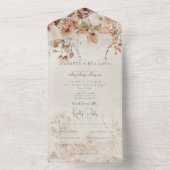 Rustieke neutrale lichtbruine roze en perzik bloem all in one uitnodiging (Binnen)