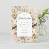 Rustieke Neutrale Tan Cream Bloemenboog Bridal Lun Kaart (Staand voorkant)