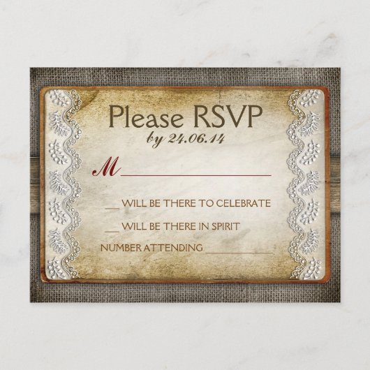 Rustieke noodlijdende bruiloft RSVP-postkaarten Uitnodiging Briefkaart (Voorkant)