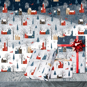 Rustieke Noordse Winter Mountain Village Red Fox Cadeaupapier