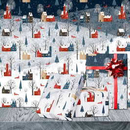 Rustieke Noordse Winter Mountain Village Red Fox Cadeaupapier
