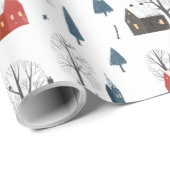 Rustieke Noordse Winter Mountain Village Red Fox Cadeaupapier (Rol Hoek)