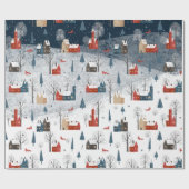 Rustieke Noordse Winter Mountain Village Red Fox Cadeaupapier (Vlak)