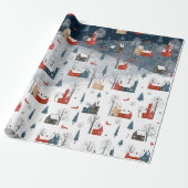 Rustieke Noordse Winter Mountain Village Red Fox Cadeaupapier (Uitgerold)