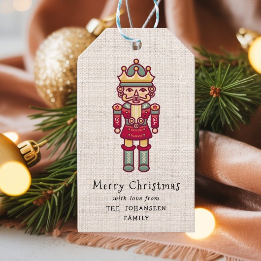 Rustieke Notenkraker Nep Boerenbont Prettig Kerstf Cadeaulabel