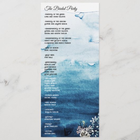 Rustieke Ocean Bridal Party Flat Programma Programmakaart (Achterkant)