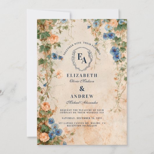 Rustieke ochtend glorie tuin bruiloft kaart (Voorkant)