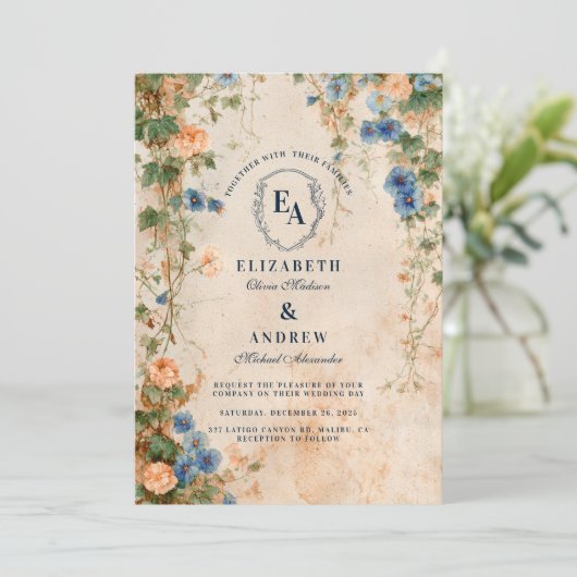 Rustieke ochtend glorie tuin bruiloft kaart (Staand voorkant)