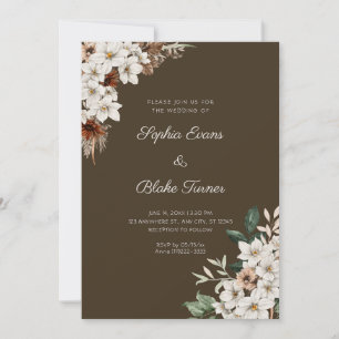 Rustieke Off White Bloemen Boho Hout Bruiloft Kaart