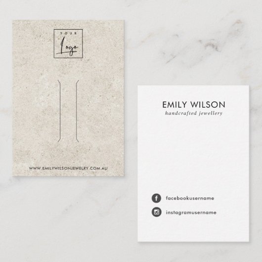 RUSTIEKE OFF WITTE STUCCO HAARCLIP DISPLAY KAART VISITEKAARTJE (Voorkant / Achterkant)