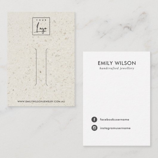 RUSTIEKE OFF WITTE TERRAZZO HAARCLIP DISPLAY KAART VISITEKAARTJE (Voorkant / Achterkant)