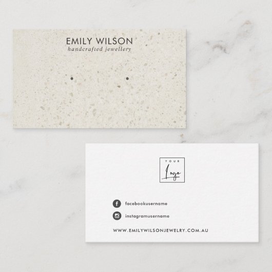 RUSTIEKE OFF WITTE TERRAZZO STUD OORBEL DISPLAY VISITEKAARTJE (Voorkant / Achterkant)