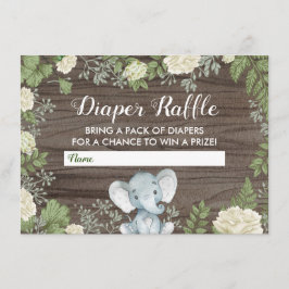Rustieke olifant Baby shower groen luier Raffle Informatiekaartje