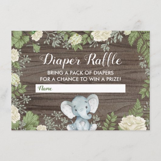 Rustieke olifant Baby shower groen luier Raffle Informatiekaartje (Voorkant)