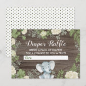 Rustieke olifant Baby shower groen luier Raffle Informatiekaartje (Voorkant / Achterkant)
