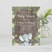 Rustieke Olifant Baby shower Invitation Botanical Kaart (Staand voorkant)