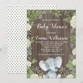 Rustieke Olifant Baby shower Invitation Botanical Kaart (Voorkant / Achterkant)