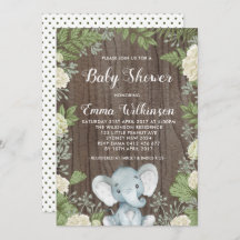 Rustieke Olifant Baby shower Invitation Botanical