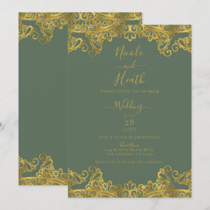 Rustieke Olijf & Gouden Kant Elegant Bruiloft Kaart