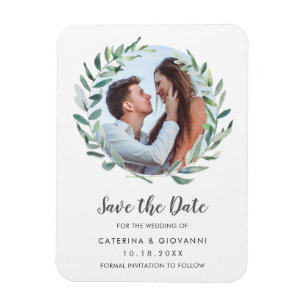 Rustieke olijf groen foto trouw save the date magneet
