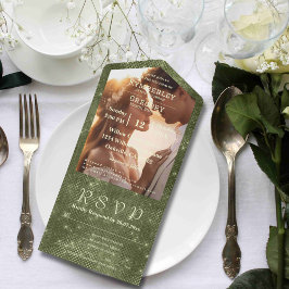 Rustieke Olijf Sage Faux Burlap Twinkle Stars Foto All In One Uitnodiging