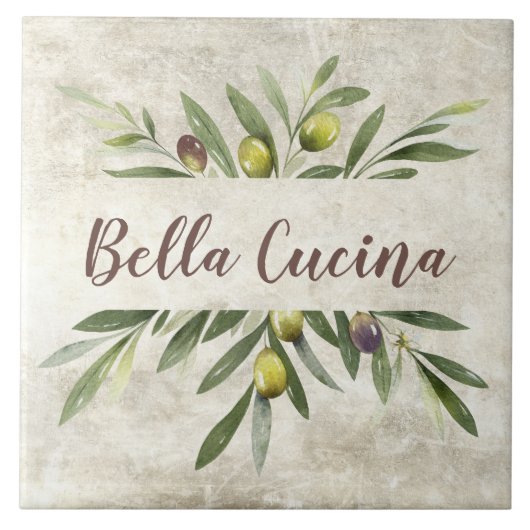 Rustieke olijf & takken Bella Cucina Brown Tegeltje (Voorkant)